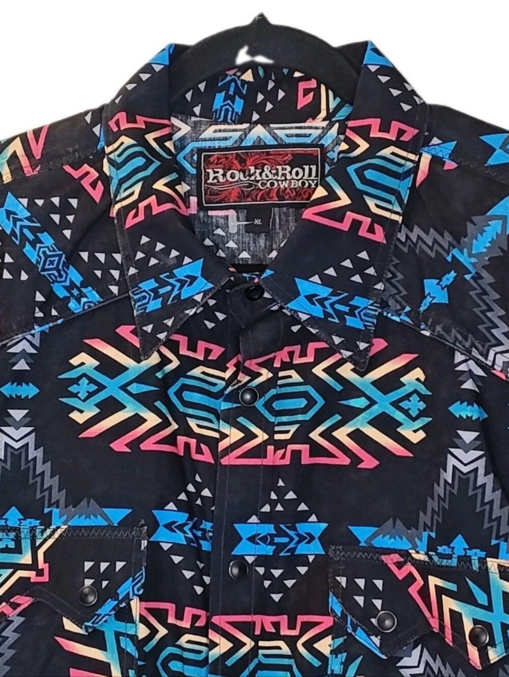 Rock Roll Cowboy XL Pearl Snap Shirt Black Tribal Southwest Sawtooth Pockets Nwt